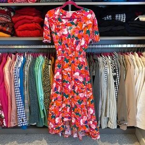 Abel The Label multicolored floral short sleeve v neck midi dress size M